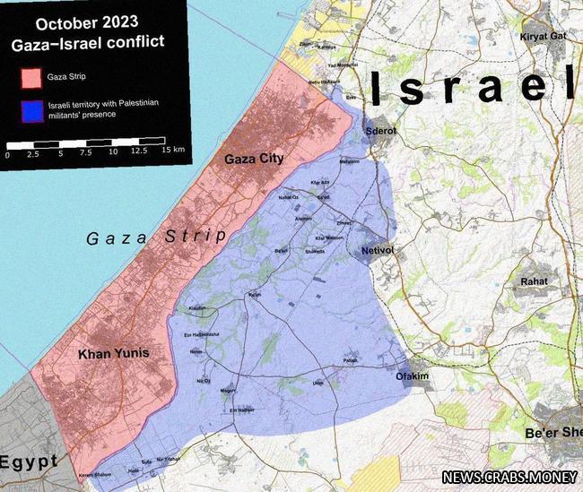 ХАМАС захватил карту Израиля: синий символизирует оккупированную территорию.