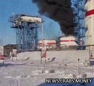 Взрыв и пожар в резервуаре нефти под Усинском: новые кадры.