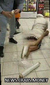Голый наркоша в Белгороде напал на продавцов, посетители связали его скотчем