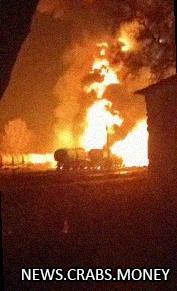 Сильный пожар в Донецке возле цистерн с топливом.