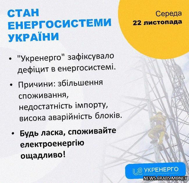 Украина столкнулась с дефицитом электроэнергии, призыв к умеренному потреблению