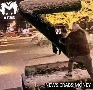 Пьяный красноярец атакует арт-объект под камерами МВД