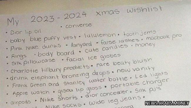 13-летняя австралийская девочка шокировала своим списком пожеланий к Санте