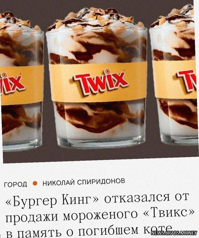 Бургер Кинг Россия удаляет Twix мороженое из меню из уважения к погибшему коту Твиксу