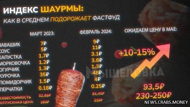 Цены на шаурму в России вырастут на 15%: скоро стоимость 250 рублей