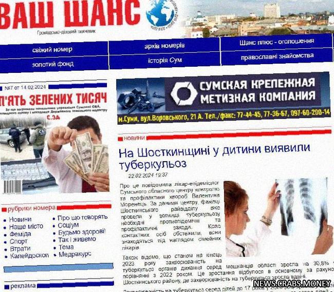 Туберкулез распространился в Сумской области: количество заболевших увеличилось в 2 раза