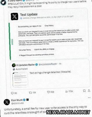 Илон Маск: соцсеть Х может взимать плату за действия пользователей