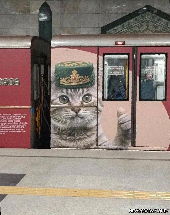 Кот-татарин стал символом линии метро в Казани.