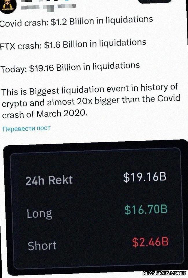 Крипторынок потерял 19 млрд за ночь